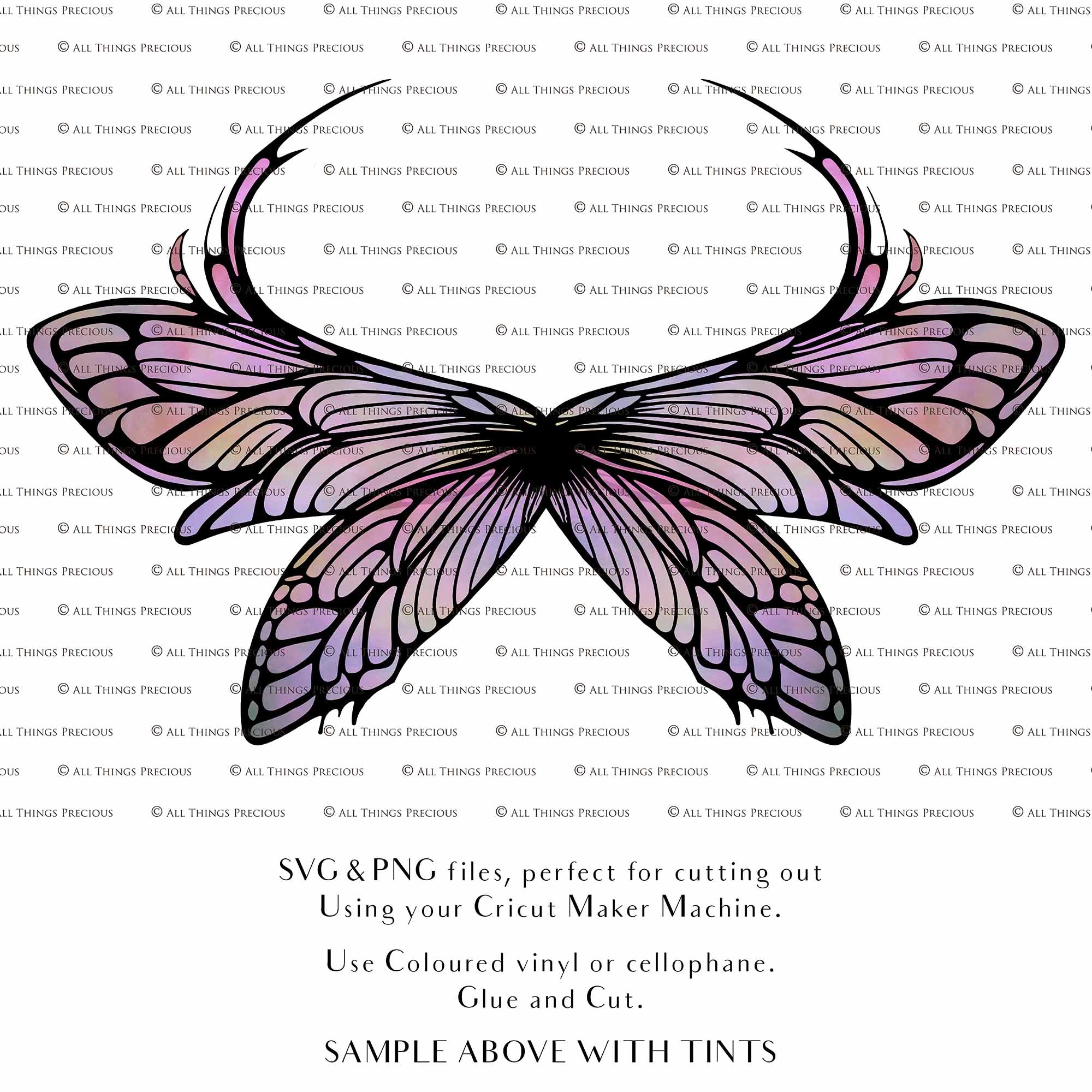 SVG & PNG Fairy Wing files for Cricut or Silhouette Cameo Cutting Machine. To create wearable fairy wings, in adult or children sizes. These are Individual Wing Pieces, for you to cut and assemble. This is a DIGITAL product.